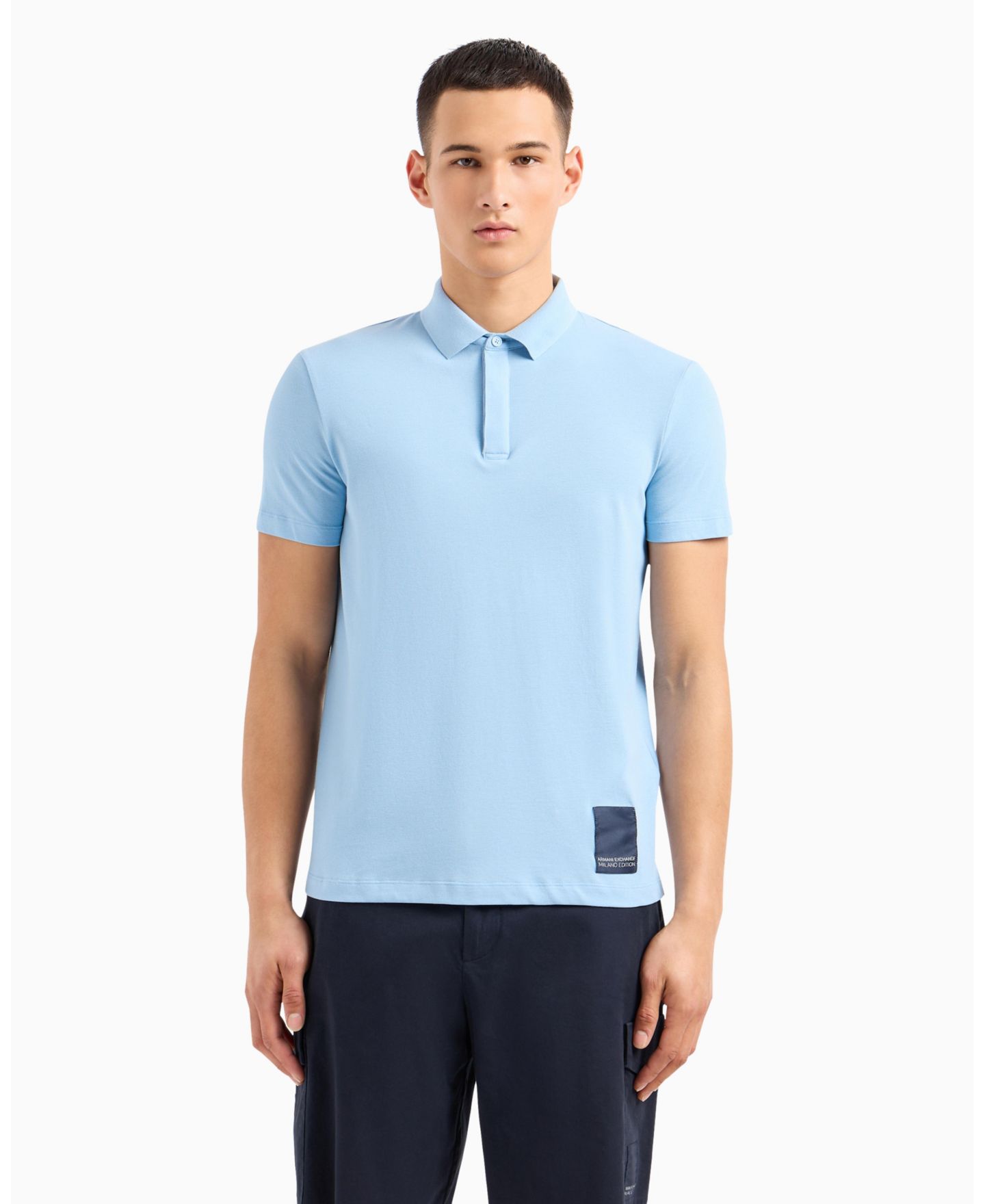 Мужская рубашка A|X Armani Exchange Regular Fit With Patch Logo Polo Shirt, цвет: Синий — фото 1