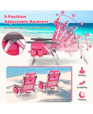 2-Pack Folding Backpack Beach Chair 5-Position Outdoor Reclining Chairs with Pillow