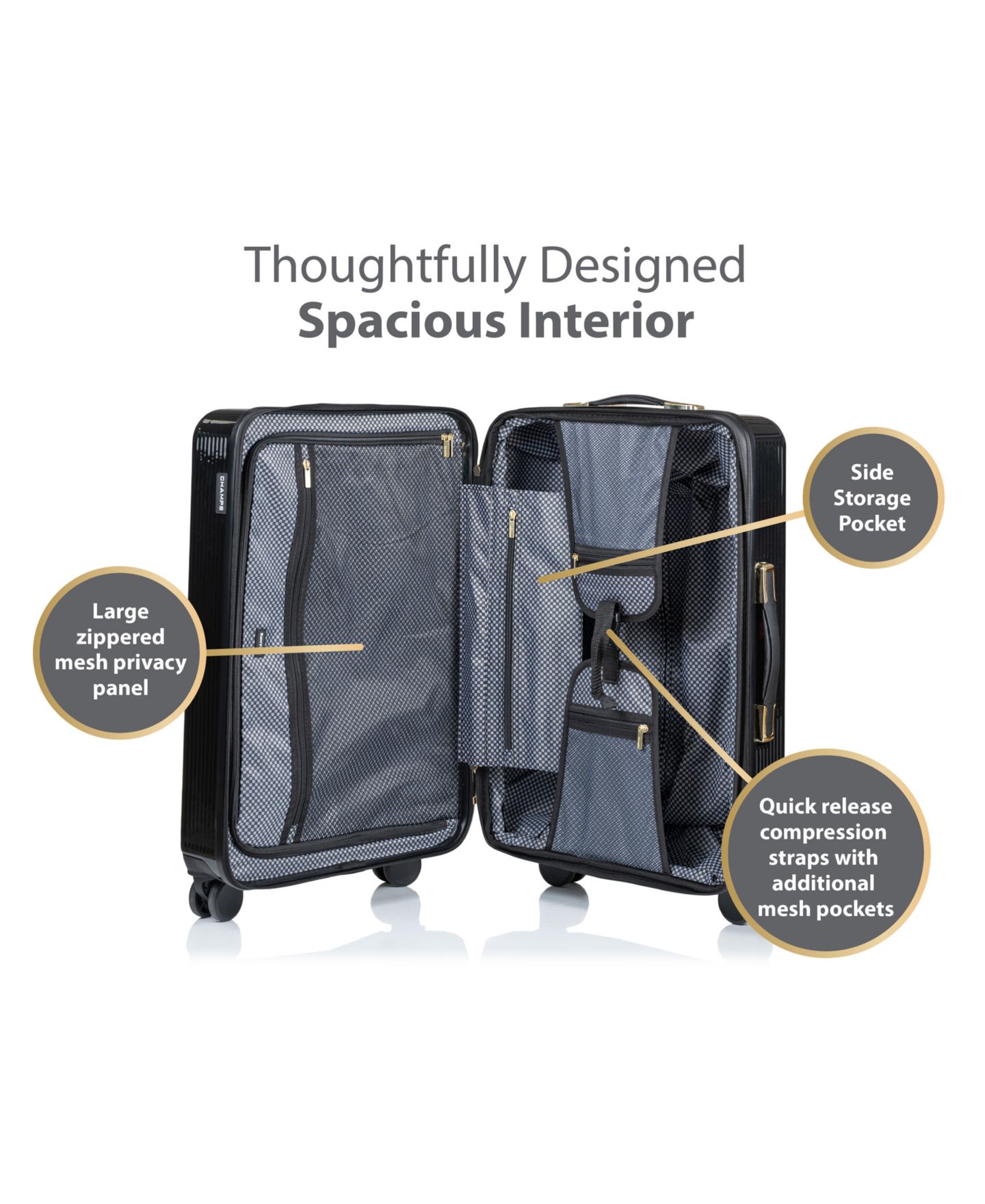 Чемоданы CHAMPS 3-Piece Luxe Hardside Luggage Set, цвет: Чёрный — фото 4