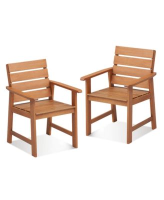 2PCS Hardwood Chair Wood Dining Armchairs Breathable Slatted Seat Garden Patio