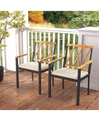 Patio Dining Chairs Set of 2 Metal Outdoor Chairs w/ Removable Padded Cushions