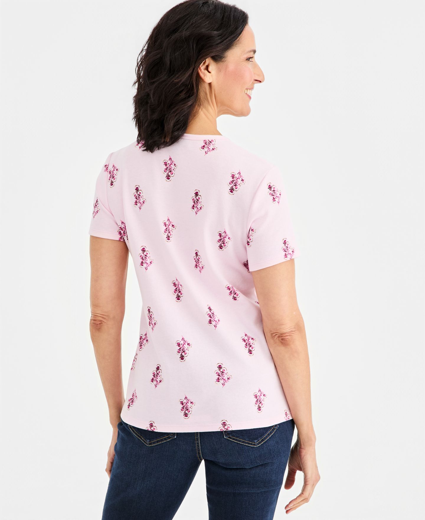 Женская футболка Style & Co Petite V-Neck Floral, цвет: Вишнёвый — фото 4