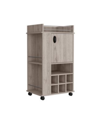 Bar Cart with Cabinet and 6 Built-in Wine Racks, Rolling Serving Cart with Casters for Home Entertaining