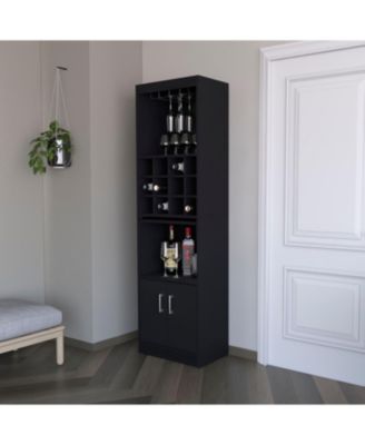 Multi-Storage Bar Cabinet with Rack, 71.1"H Compact Freestanding Home Bar
