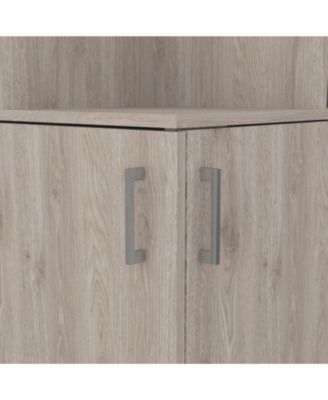 Corner Bar Cabinet with 8 Bottle Cubbies, Double Door and 2 Open Shelves