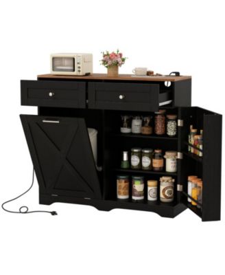 39.5 x 36 in Tilt-Out Trash Can Cabinet with Built-In Outlets and Adjustable Shelves