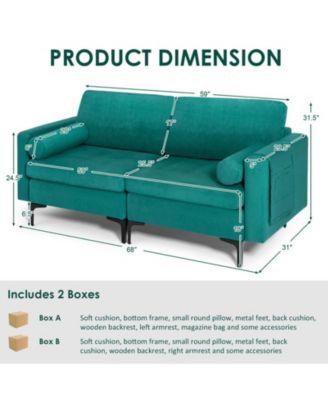 Modular Loveseat Sofa with 2 Bolsters and Side Storage Pocket