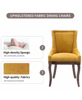 Extra Large Side Dining Chairs Set of 2, Fabric Upholstered Kitchen Chairs with Nail Head Decoration and Solid Wood Legs for Dining Room