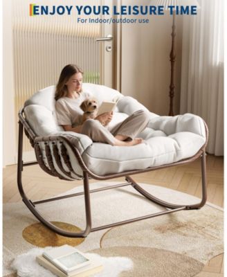 Rocking Egg Chair with Extra-Thick Cushions, Heavy-Duty 450 lb Capacity Steel Frame and Hand-Woven PE Wicker for Indoor Outdoor