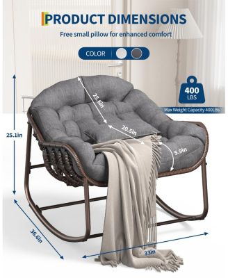 Rocking Egg Chair with Extra-Thick Cushions, Heavy-Duty 450 lb Capacity Steel Frame and Hand-Woven PE Wicker for Indoor Outdoor