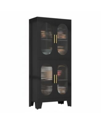 Tall Metal Corner Cabinet 4 Glass Doors Open Bar Shelf Farmhouse Storage for Kitchen Bathroom Living Room