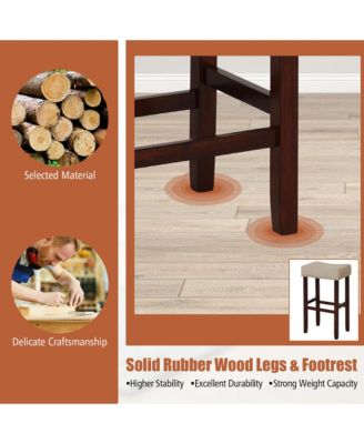 Set of 4 Bar Stools Bar Height Saddle Kitchen Chairs with Wooden Legs