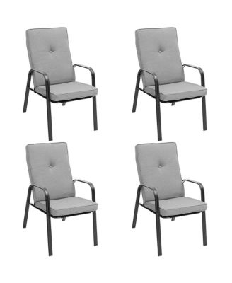 Set of 4 Patio Dining Chairs High-Back Cushions Space Saving