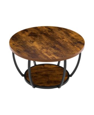 Modern 2-Tier Round Coffee Table with Metal Frame