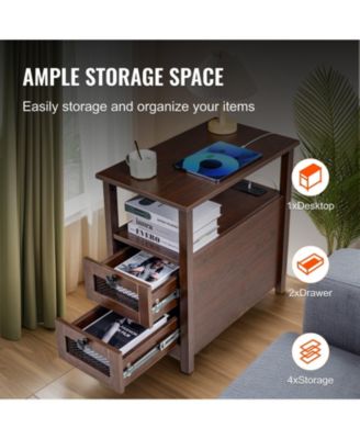  Farmhouse End Table with Charging Station, 4-Tier Storage, 23.98 x 14.02 x 24.02 in