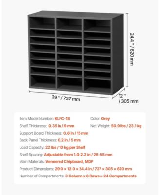 24-Compartment Wood Literature Organizer with Adjustable Shelves, 29.0 x 12.0 x 24.4 in