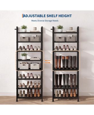 Metal Shoe Rack with Adjustable Flat or Tilt Shelves, Space Saving Shoe Storage Organizer for Entryway, Closet or Bedroom