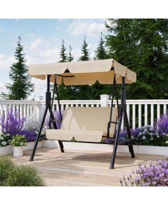 Outdoor Porch Swing with Adjustable Canopy Patio Swing, Heavy Duty for Adults, Metal Frame for Garden, Backyard and Poolside
