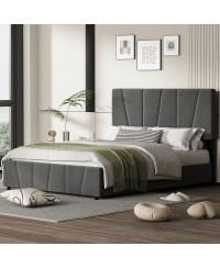 Bed Frame with Adjustable Headboard - Multiple Storage Drawers - Wooden Slats - No Box Spring Needed - Modern Bedroom Furniture
