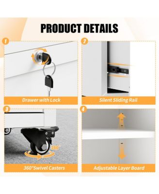 Metal Filing Cabinet with Lock, 2-Drawer File Cabinet with Open Storage Shelves and Full-Extension Slides, Holds A4/Legal/Letter Files