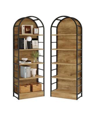 5 Tier Arched Bookcase, Industrial Open Book Shelves for Living Room, Freestanding Display Shelving Storage Rack