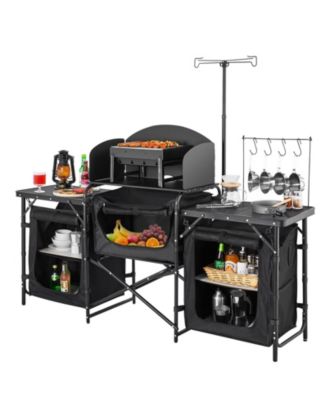 Portable Camping Kitchen Table Cook Station With Storage for BBQ and Picnic