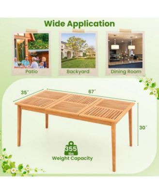 6-Person Outdoor Acacia Wood Rectangular Dining Table with Umbrella Hole