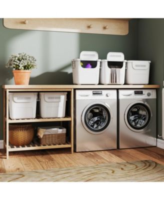 3-Piece Stackable PP Storage Bins with Front Door and Side Handles, 32 QT Each