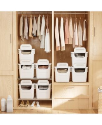 3-Piece Stackable PP Storage Bins with Front Door and Side Handles, 32 QT Each