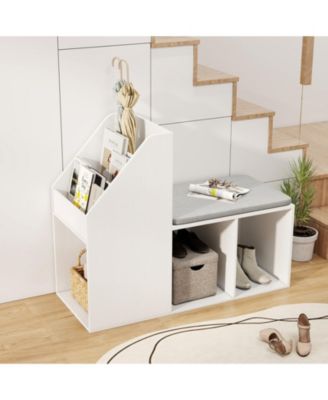 Shoe Storage Bench with Removable Cushion and 6 Open Compartments