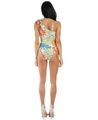 Women's Tropical Print One-Shoulder One-Piece Swimsuit - Asymmetrical Resort Swimwear for Beach, Pool, Cruise and Vacation Travel