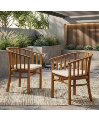 Outdoor Wooden Dining Chairs With Cushions(Set of 2)