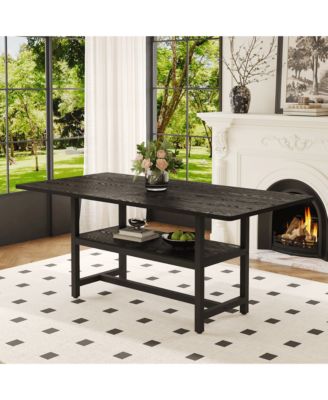 71" Rectangular Kitchen Dining Table with Storage Shelf, Practical MDF Wood Table and Metal Legs for Home Dining Area
