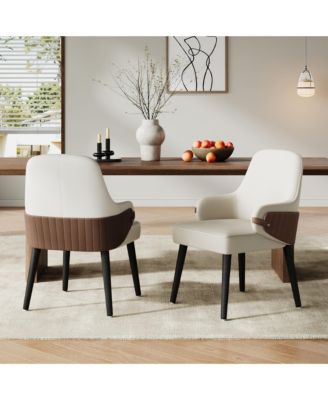 Two-Tone Fabric Dining Chair Set of 2, Sturdy Indoor Armchair with Curved Back for Dining and Living Spaces
