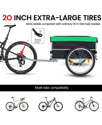 Foldable Bike Cargo Trailer, Heavy Duty Bicycle Wagon Cart with 20'' Wheels, Removable Cover, 120 lbs Capacity for Luggage, Groceries