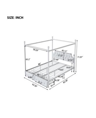 Metal Canopy Platform Bed with Upholstered Headboard and Two Storage Drawers