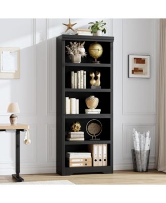  Tall Farmhouse Bookshelf, 5 Tier Open Bookcase with Adjustable Shelves and Anti-Tip, Storage Organizer for Living Room