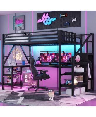 Full Loft Bed with Wardrobe, Desk and LED Light