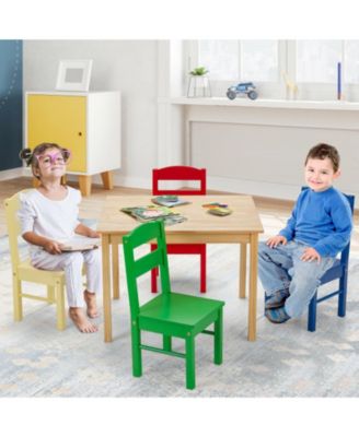 5 pcs Kids Pine Wood Multicolor Table Chair Set