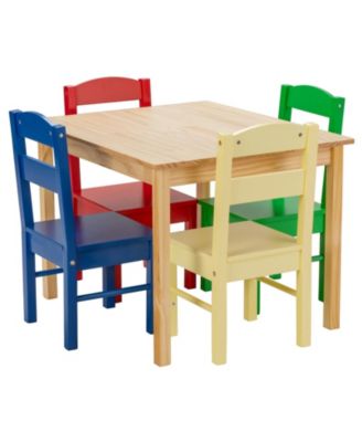 5 pcs Kids Pine Wood Multicolor Table Chair Set