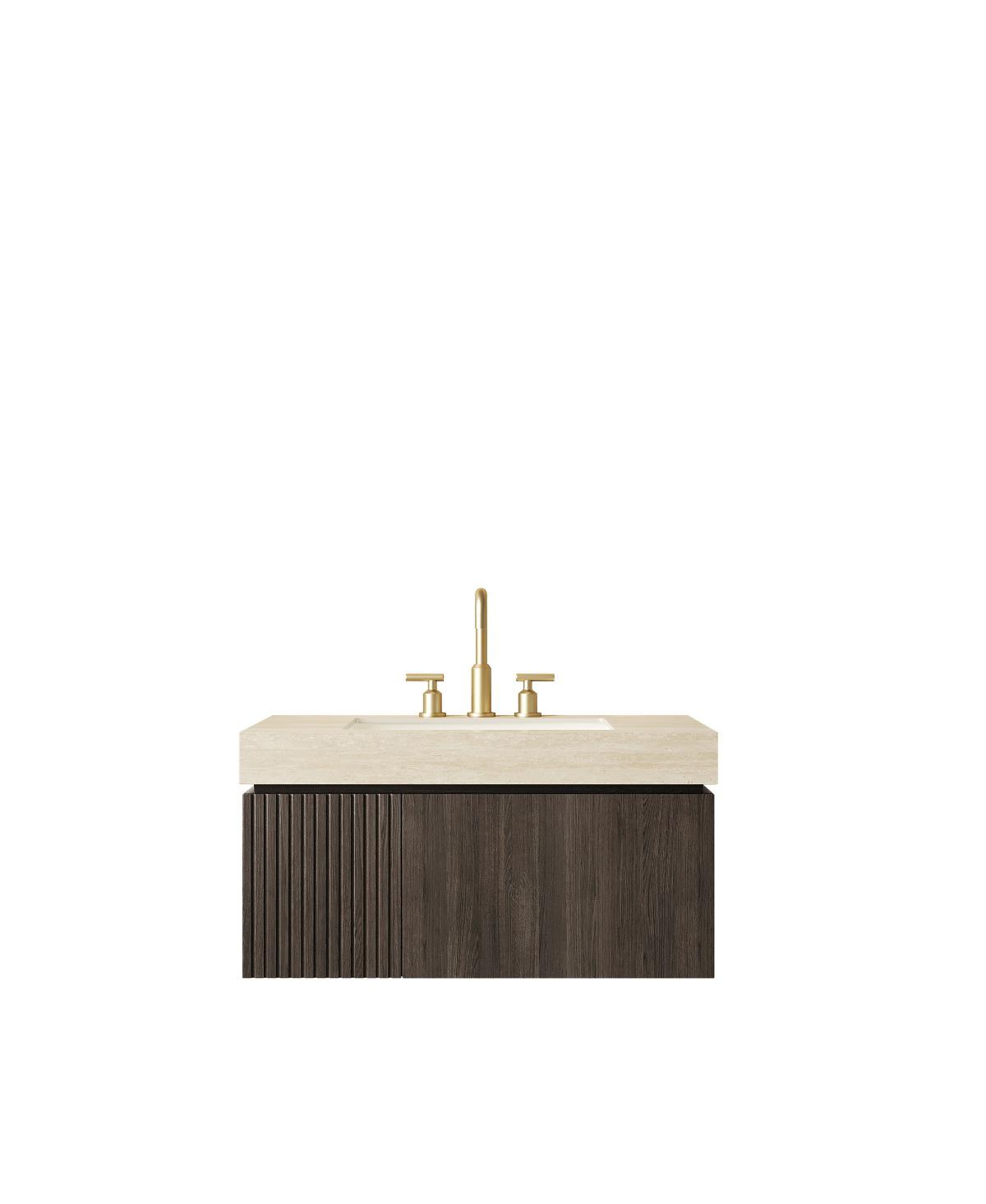 Sillysis 30 Inch Bathroom Vanity with Travertine Pattern Sintered Stone Top, Ceramic Undermount Sink, Soft Close Cabinet