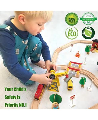 Wooden Track Trains Set for Kids 55 Pcs