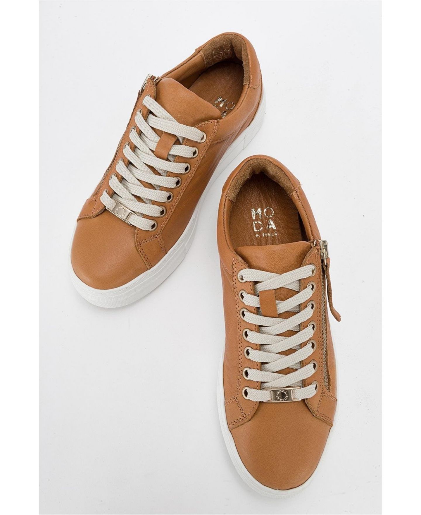 Женские кроссовки Forever & Always Shoes Beryl Leather Zip, цвет: Коньячный коричневый кожаный — фото 3