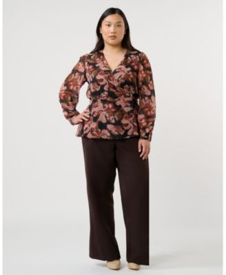 Plus Size Natalia Floral V-Neck Long Sleeve Peplum Top