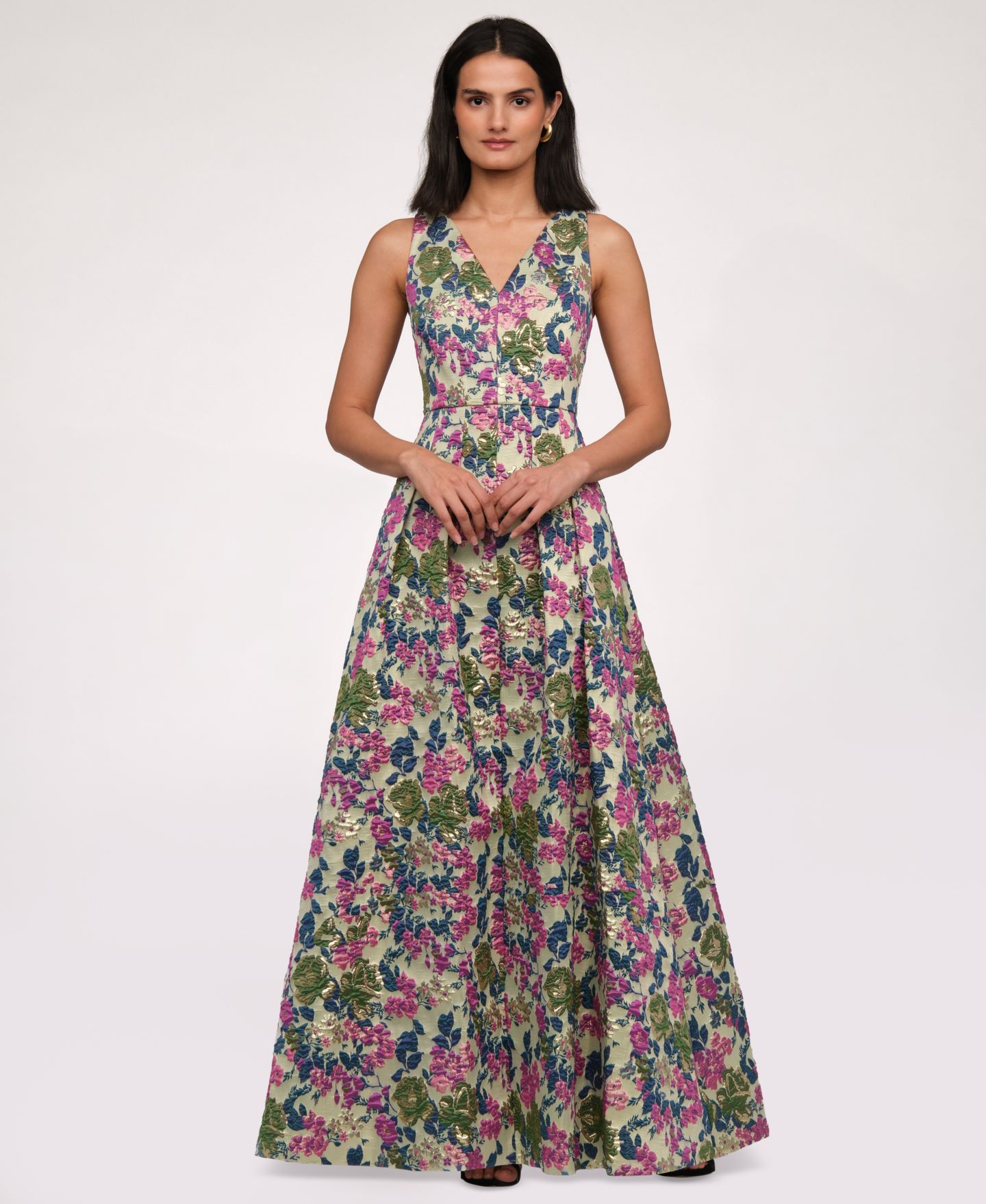 Женское платье JS Collections Floral Jacquard V-Neck, цвет: Зелёный — фото 1