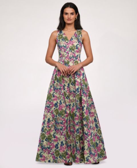 Женское платье JS Collections Floral Jacquard V-Neck, цвет: Зелёный