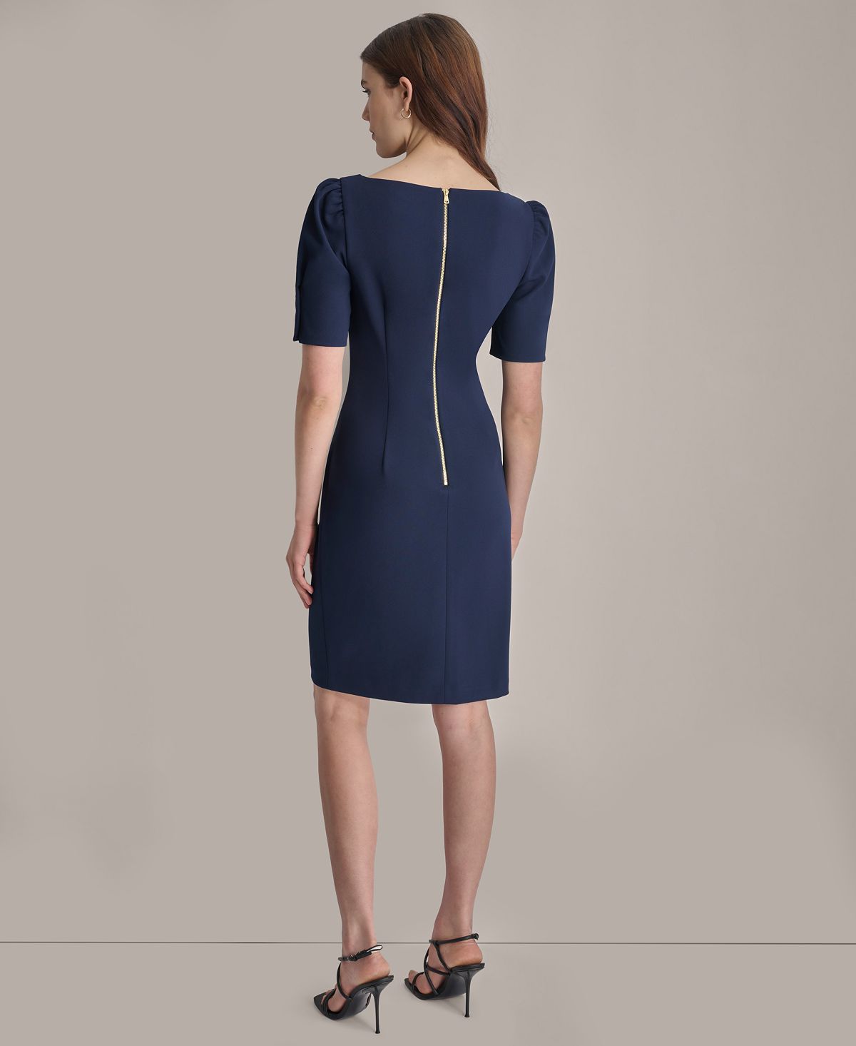 DKNY Petite Ruched Jewel Neck Sheath Dress view 6 — MAYCSS fashion products