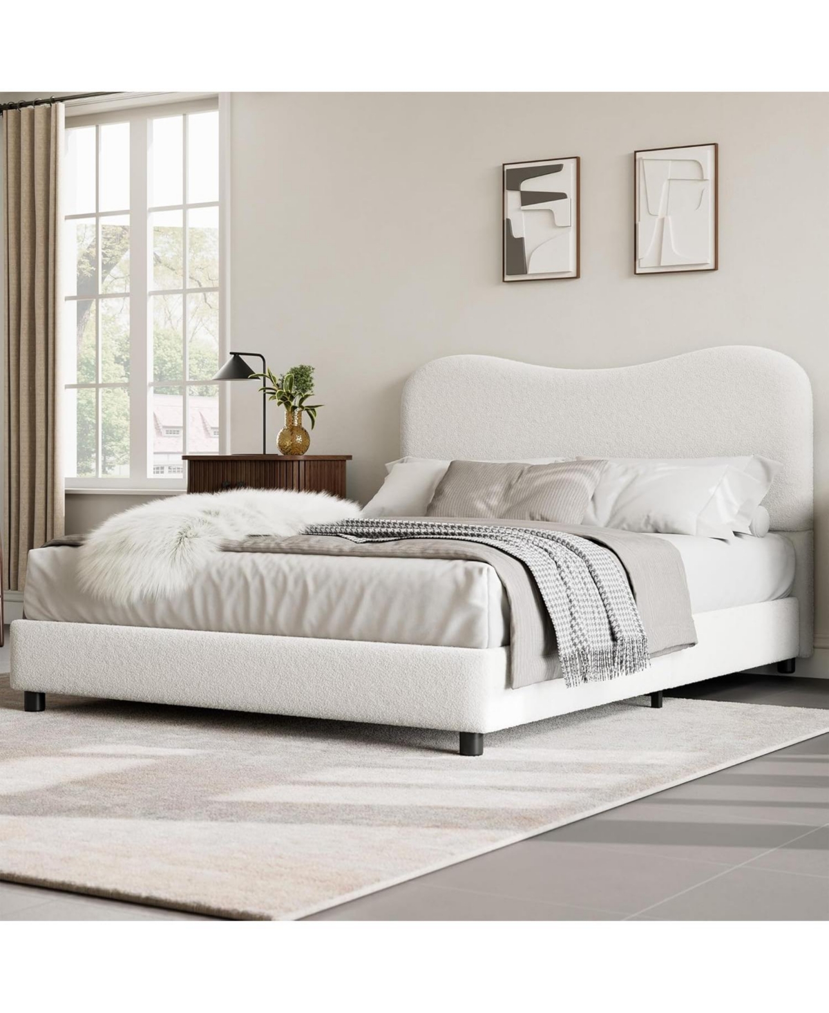 gaomon Boucle Bed Frame with Upholstered Headboard