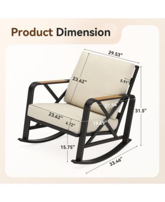 Outdoor Rocking Chair with Cushions, Patio Rocking Chair with Steel Frame and Olefin Fabric Seat