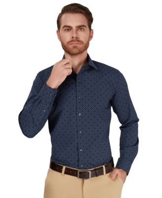 Men's Slim-Fit Geometric Print Dress Shirt